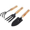 UltraMart Gardening Tools - Reusable Rubber Gloves, Flower Cutter & Garden Tool Wooden Handle (3pcs-Hand Cultivator, Small Trowel, Garden Fork)