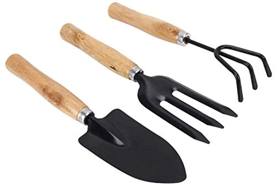 UltraMart Gardening Tools - Flover Cutter & Garden Tool Wooden Handle (3pcs-Hand Cultivator, Small Trowel, Garden Fork)