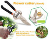 UltraMart Gardening Tools - Reusable Rubber Gloves, Pruners Scissor(Flower Cutter) & Garden Tool Wooden Handle (3pcs-Hand Cultivator, Small Trowel, Garden Fork)