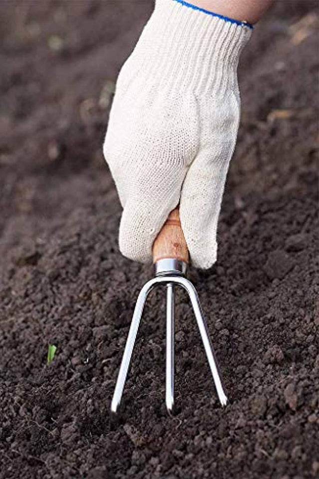 UltraMart Gardening Tools - Falcon Gloves, Flower Cutter/Scissor & Garden Tool Wooden Handle (3pcs-Hand Cultivator, Small Trowel, Garden Fork)