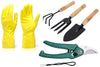 UltraMart Gardening Tools - Reusable Rubber Gloves, Flower Cutter & Garden Tool Wooden Handle (3pcs-Hand Cultivator, Small Trowel, Garden Fork)
